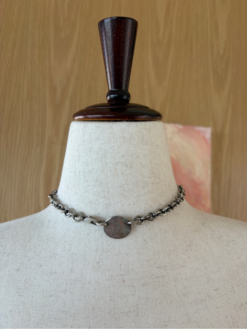 Tiffany & Co. Silver-Tone Round Tag Chain Choker Necklace